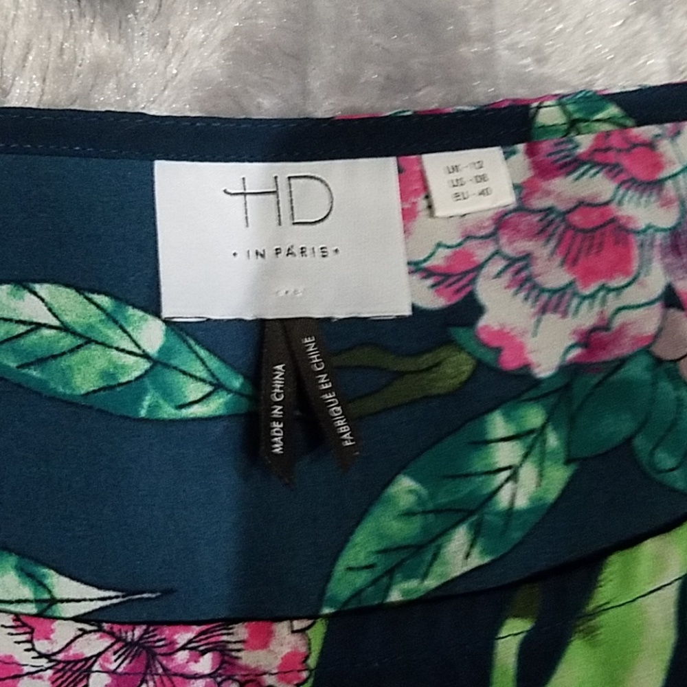 Anthropologie HD in Paris Green Pink Floral Top 8 - Picture 3 of 5